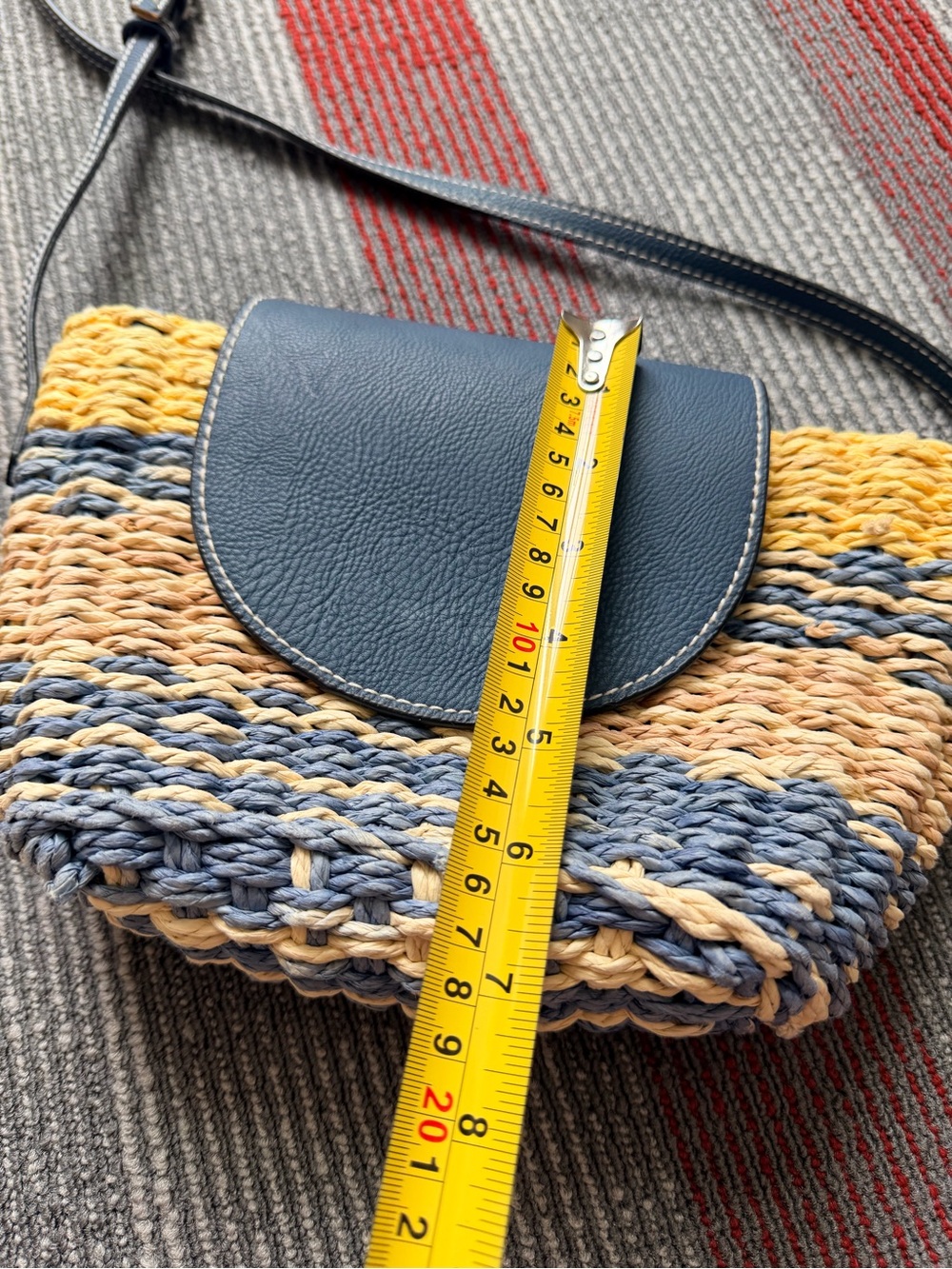 Universal Thread Blue Striped Woven Straw Crossbody Boho Beach Bag Size 11x7inch - Picture 6 of 8